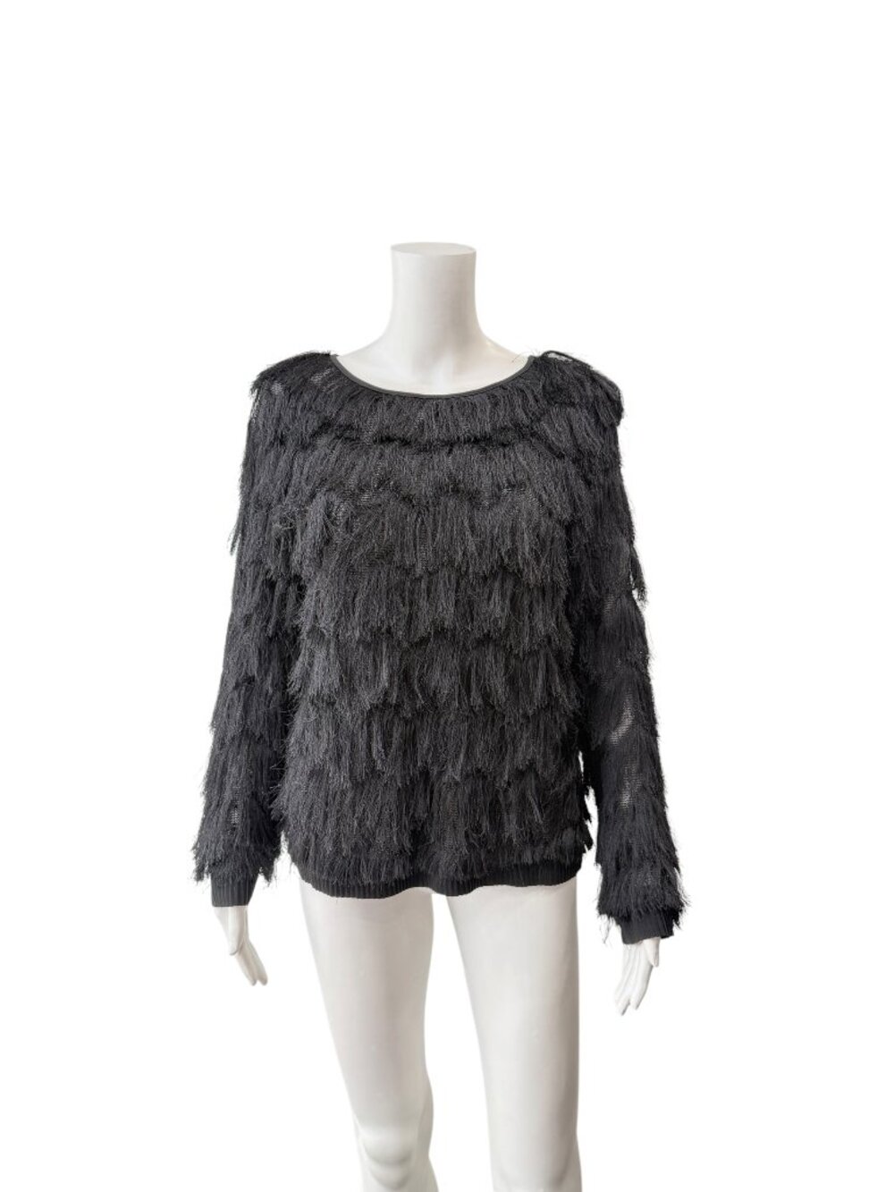 $295 Reiss Black Fringe Mesh Sweater size XS/S